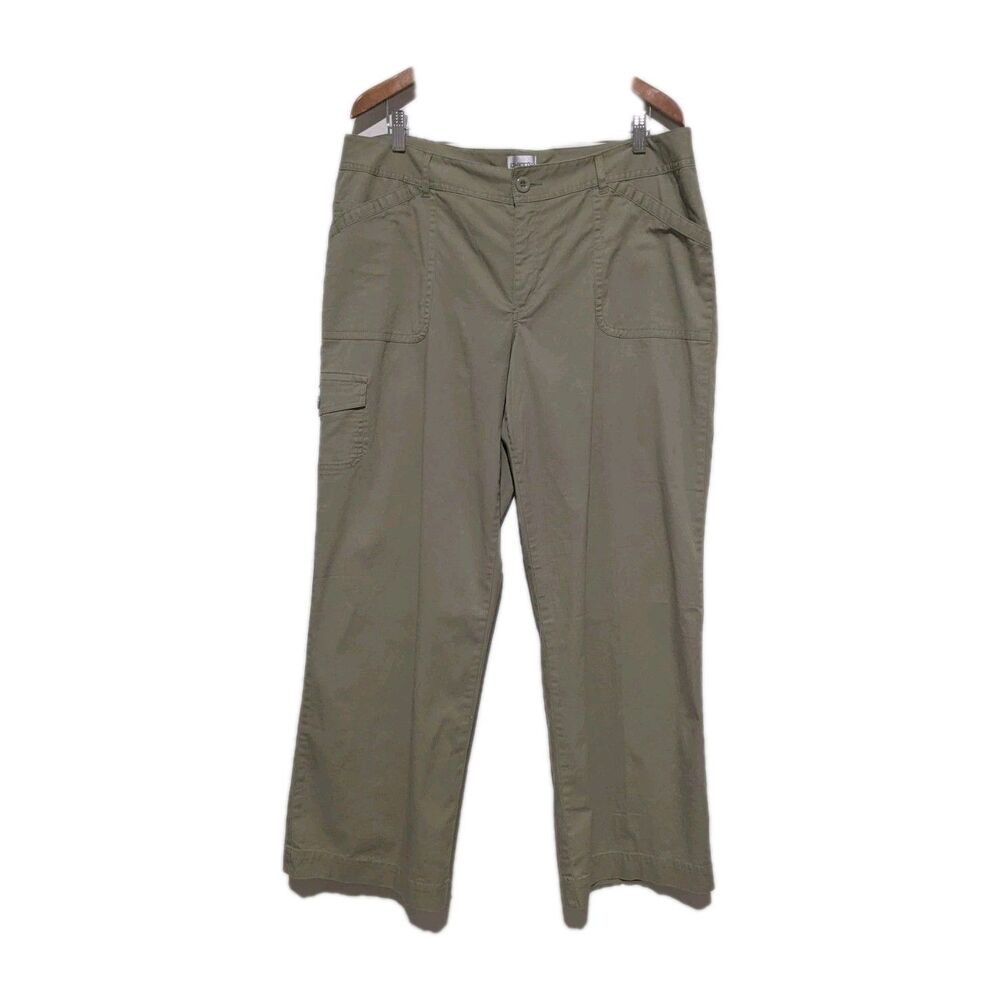 Chicos Olive Green Wide Leg Side Pocket Relaxed Cargo Pants Sz 3 XLarge Cotton
